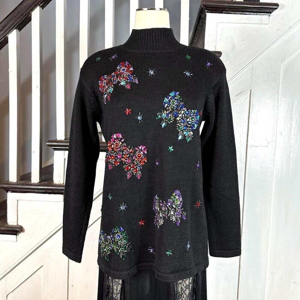 Vintage 80s Bow Embellished Knit Sweater